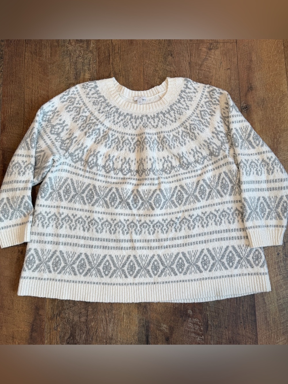 J Jill Women’s Fair Isle Crew Neck Thick Sweater Gray White 3X